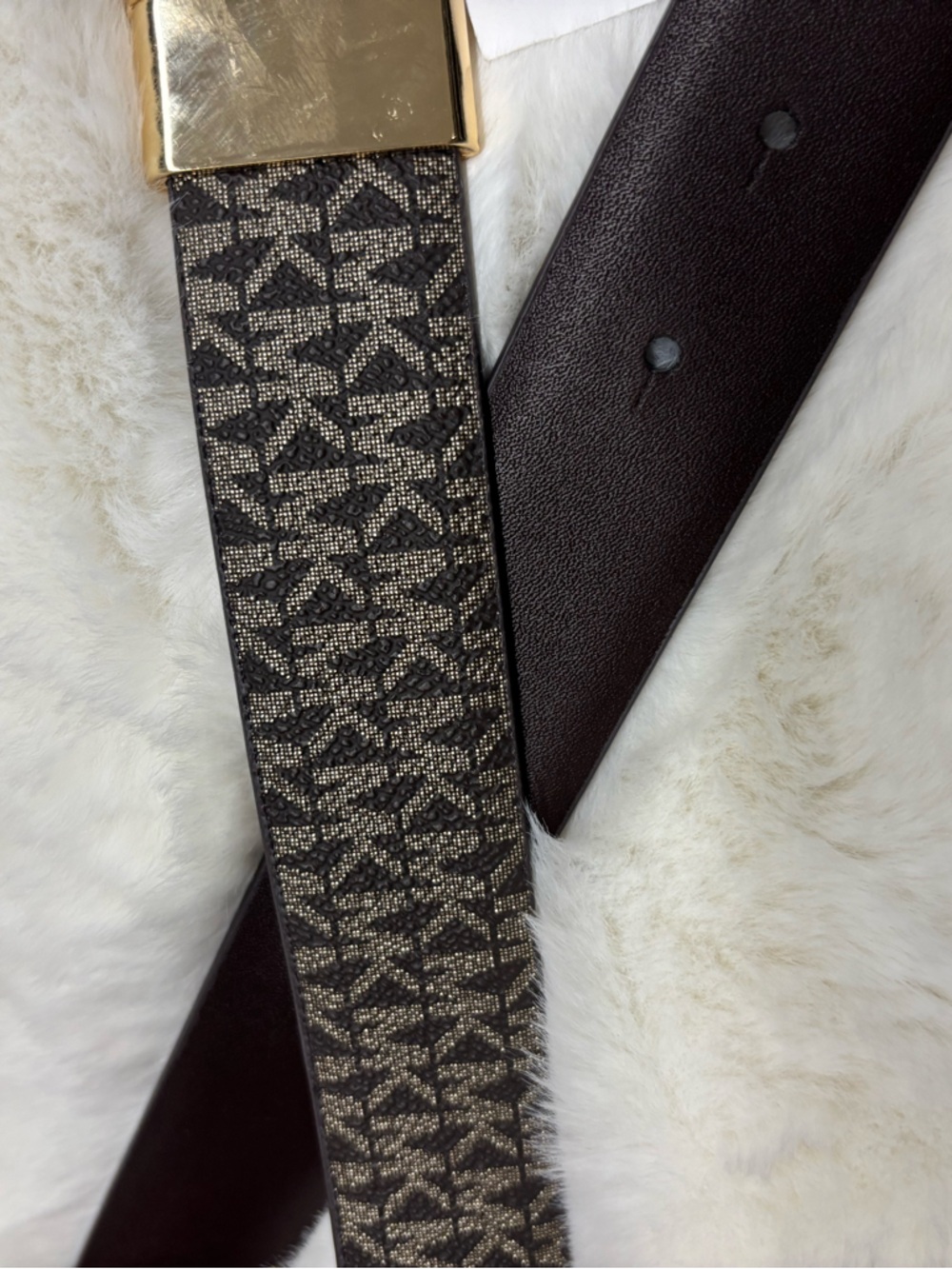 Michael Kors Reversible Monogram Belt with Gold MK Crystal Buckle - Picture 12 of 16
